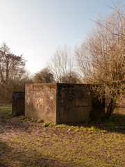 old war bunker marked graffiti no people old retro abandoned damage park public