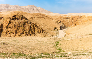 Desert canyon deep gorge landscape scenic view, Israel.