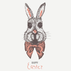 Easter rabbit. Card with sketch watercolor hand drawn illustration for your design