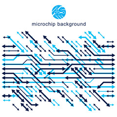 Futuristic cybernetic scheme, vector motherboard illustration. Digital element, circuit board. Technology innovation abstract background with arrows.