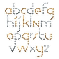 Set of vector English alphabet letters isolated. Lower case decorative font created using metal connected chain link.