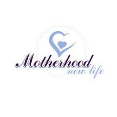 Vector heart emblem isolated on white. Motherhood concept and new life beginning drawing. Gynecology and pregnancy medical care clinic emblem