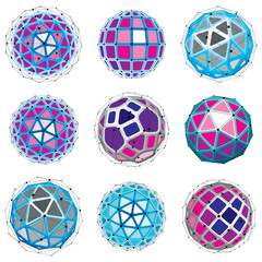 Set of perspective technology shapes, polygonal wireframe objects collection. Abstract faceted elements for use as design structures on communication technology theme