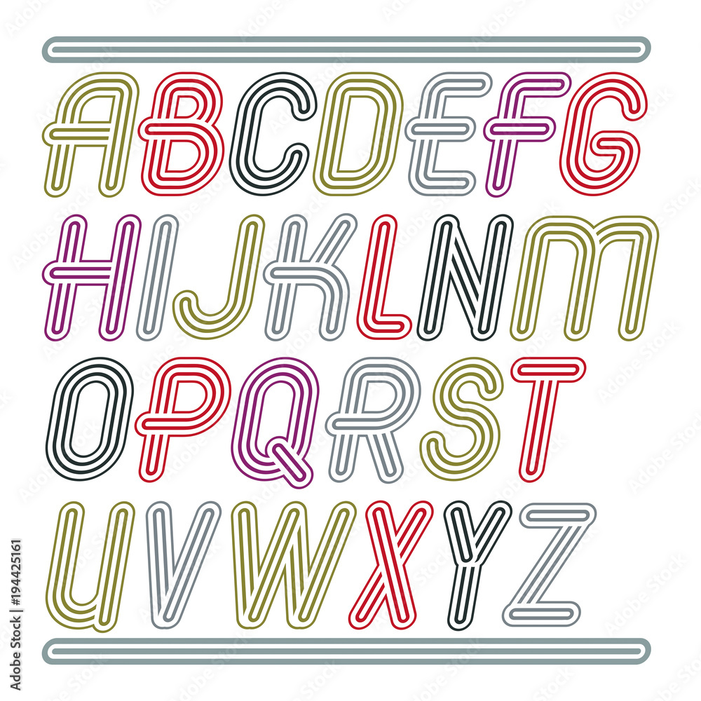 Fototapete set of trendy modern vector capital alphabet letters isolated. disco cursive font for use as busines