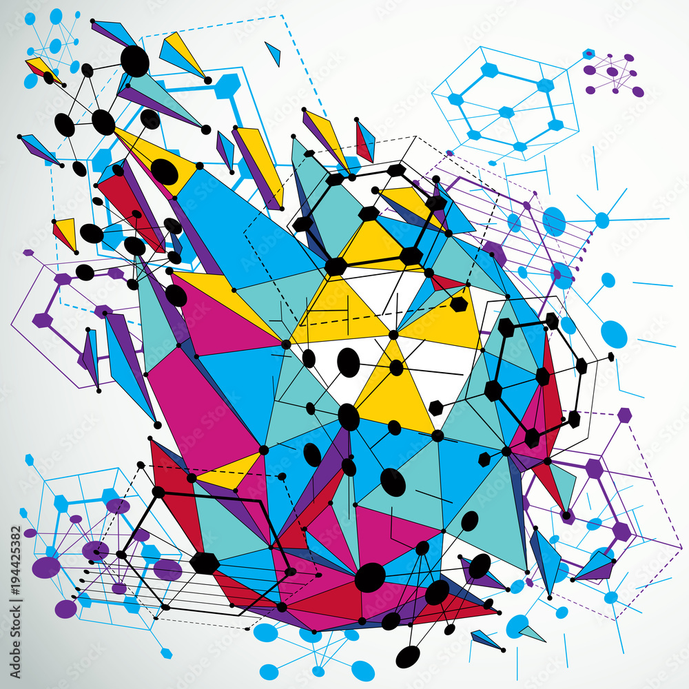 Poster 3d vector abstract colorful background created in bauhaus retro style. dimensional geometric composi