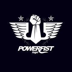Strong fist of a muscular man vector illustration. Best fighter vector symbol, triumph concept.