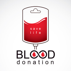 Vector illustration of blood dropper prepared for blood donation. Blood transfusion metaphor, medical care emblem.