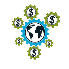 Global Business and E-Business creative logo, unique vector symbol created with different elements. Global Financial System. World Economy.