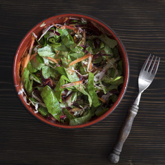 Fresh spring salad with lettuce, carrot, beet and cabbage