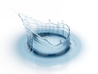 3d Rendering Water splash over white background