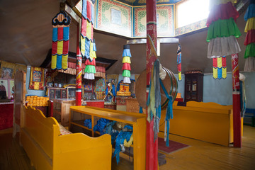 The interior is a small Mongolian Buddhist temple