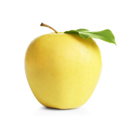 Ripe yellow apple on white background