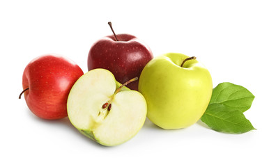 Ripe apples on white background