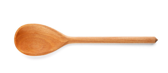 Wooden spoon on white background. Handcrafted cooking utensils
