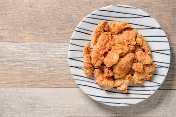 Home Made Taiwaness Fried Popcorn Chicken Delicious Food, Place for Text,   Late-night Supper in Night Market, Top View