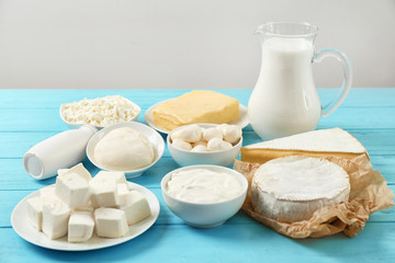 Fresh dairy products on table