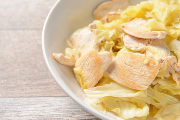 Home Made Taiwan Delicious Food Chicken Breast Cabbage for Ketogenic Diet and   Body Health, Place for Text, Top View, High Protein and Fibrous, Low   Carbohydrates