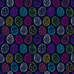 Easter eggs pattern. Spring holiday symbols. Egg sketch. Holiday decoration. Kids drawing. Easter ornament. Vector background.