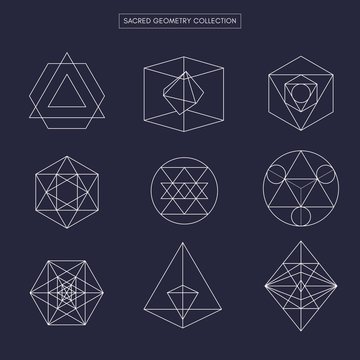 Sacred geometry (non expanded outline vector). Philosophy, spirituality, alchemy, religion, symbols and elements.