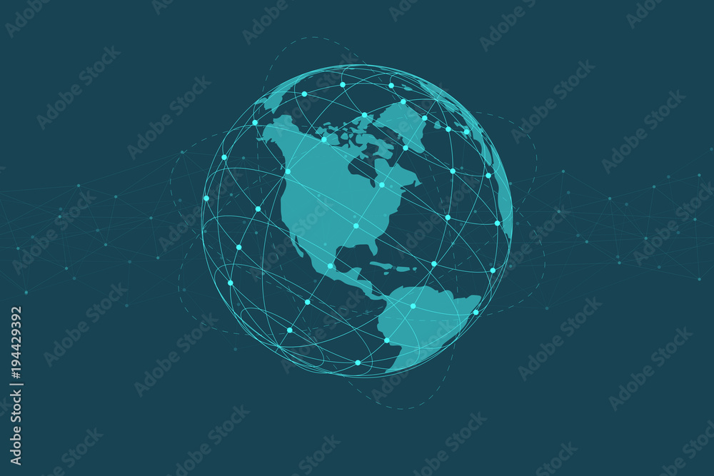 Poster global network lines connection. world map point with dots connection concept of global business bac