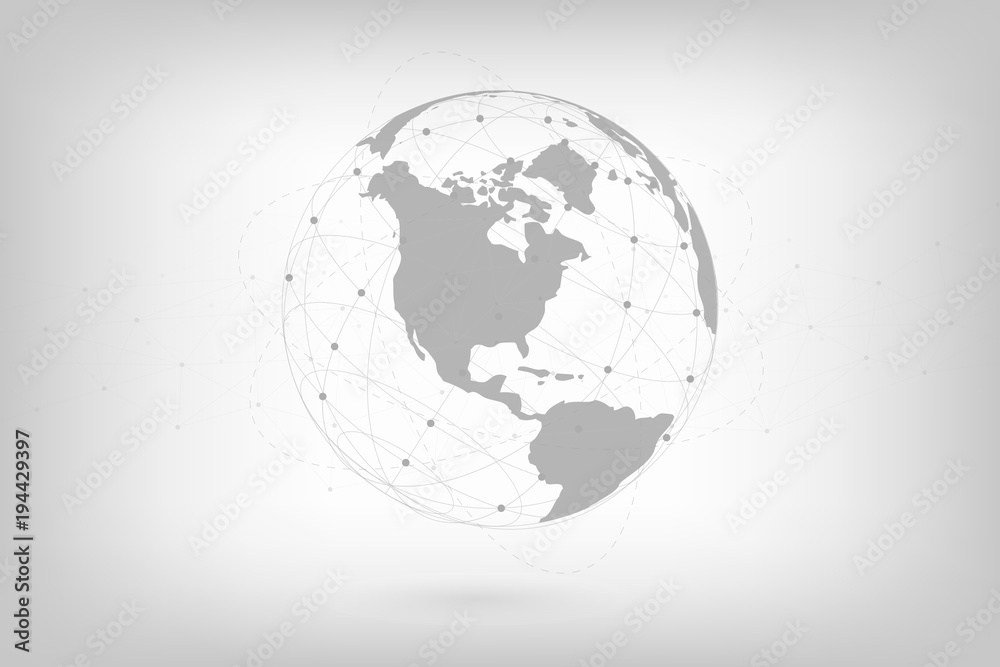 Poster global network lines connection. world map point with dots connection concept of global business bac