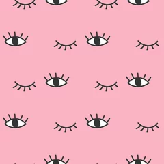 Wall murals Eyes Hand drawn open and winking eyes doodles seamless pattern.