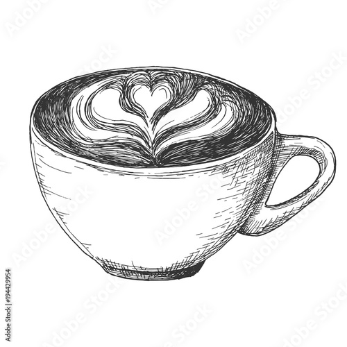 Download "Sketch cup of coffee latte illustration, draft capuccino ...