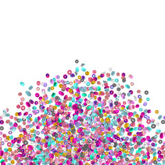 Beads background. Fashion accessory. Handmade craft. Glass beads top view. Sequins. Heap of gems. Rhinestones wallpaper. Realistic illustration. 3d rendering. Jewelry making.