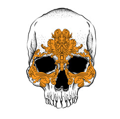 Portrait of a skull in a mask. Can be used for printing on T-shirts, flyers, etc. Vector illustration