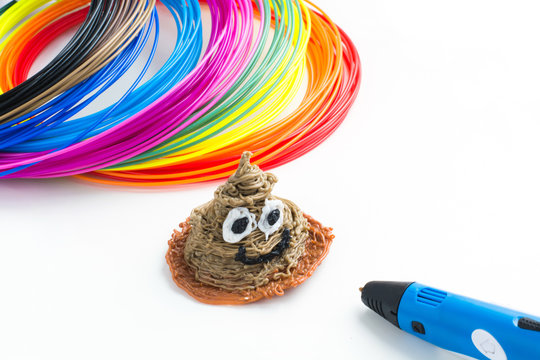 Colorful rainbow plastic filaments with for 3D pen laying on white background. New toy for child. 3d paintings and figures with their own hands.
