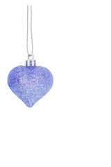 Blue  Glitter Heart as Christmas decoration isolated on white background