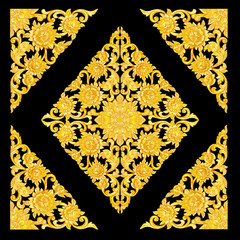 Pattern of wood carve gold paint for decoration on black  background