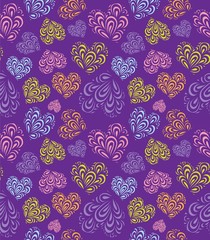 Seamless pattern doodle hearts. Marker drawn different heart shapes. Hand drawn ornament