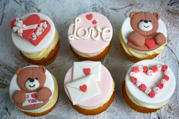 cupcakes with hearts and a declaration of love