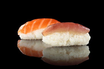 Sushi set on black.