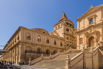 Fototapeta premium Noto, Sicily, Italy. The monastery of San Salvador (left) and the church of St. Francis (S. Francesco all'immacolata)