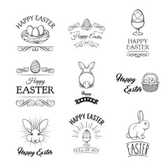 Set of easter vintage elements, banner, labels and frames. Vector illustration.