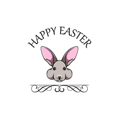 Easter Bunny face. Happy Easter greeting card. Vector illustration.