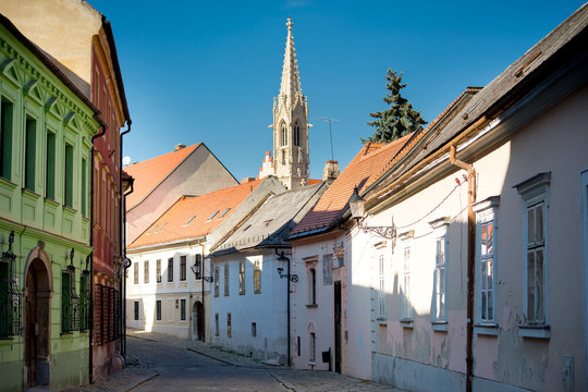 Medieval street and Clarissine church in Bratislava, Slovakia