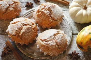 Muffin made with pumpkin in a plate