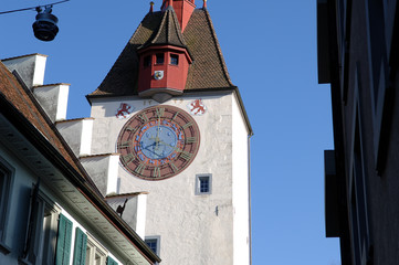 Fototapeta na wymiar Spitalturm mit Uhr, Bremgarten, Aargau, Schweiz
