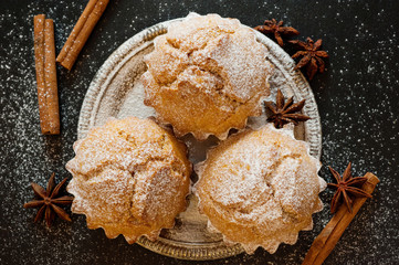 Sweet homemade muffin with cinnamon