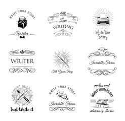 Writer vintage labeles and badges set. Arts Retro Design Elements.