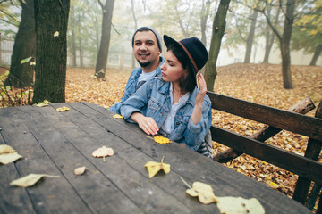 Fototapeta premium couple in love autumn atmosphere style