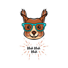 Vector Illustrated Portrait of Squirrel in glasses. Squirrel geek.