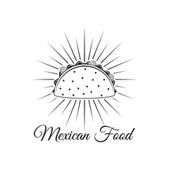 Taco in beams. Isolated Mexican Food. Vector illustration.