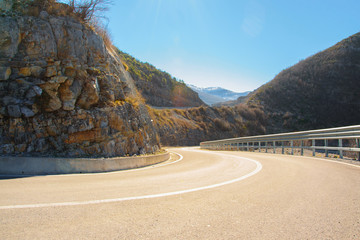 Mountain highway, Albania. Traveling, exploring concept, space for text