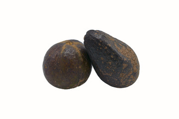 Isolated of two avocados.