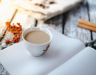 A cup of coffee in the morning sun.