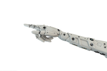 A robotic hand looks as like a human hand touching or showing something 